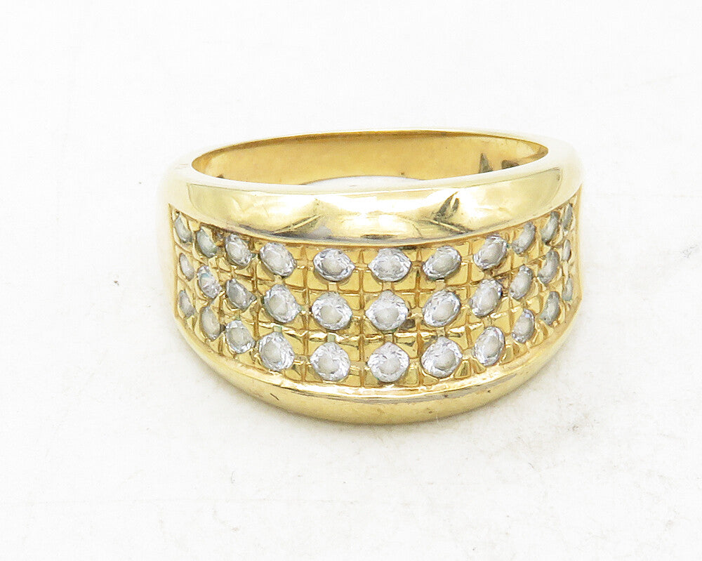 ROSS SIMON 925 Silver  White Topaz Gold Plated Tapered Band Ring Sz 7  RG12616