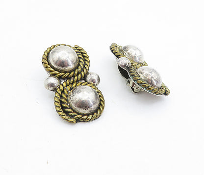 MEXICO 925 Sterling Silver  Vintage Two Tone Twist Non Pierce Earrings  EG2863