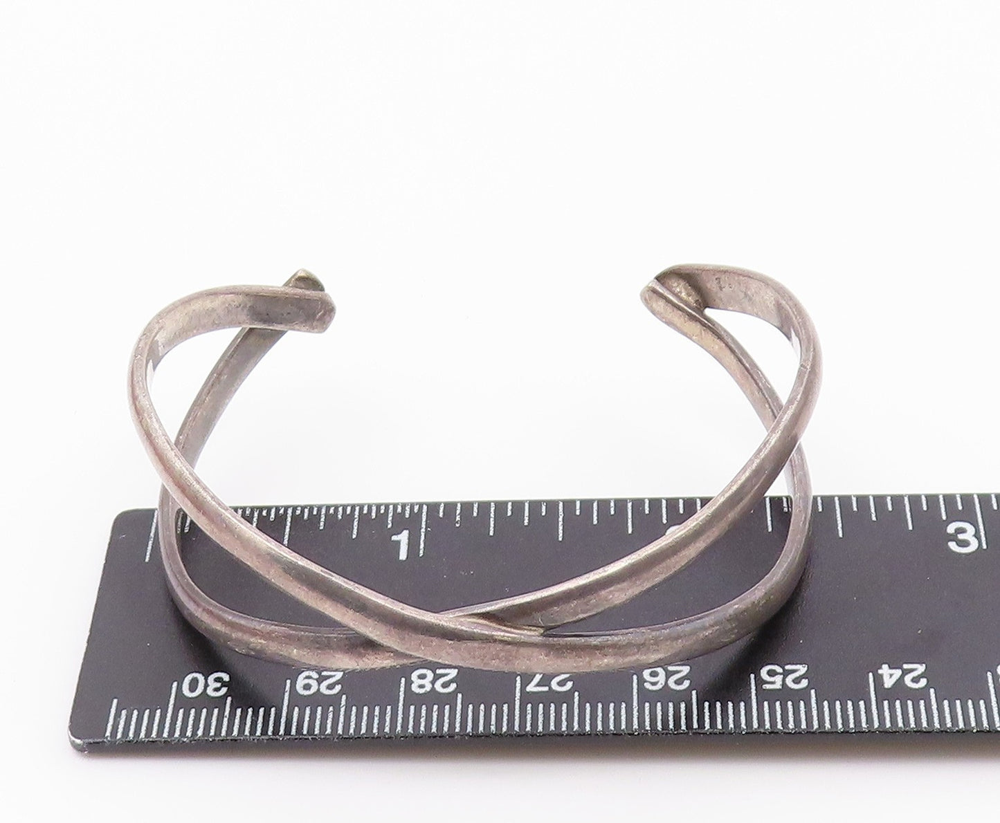 MEXICO 925 Sterling Silver  Vintage Dark Tone Crossed Cuff Bracelet  BT8627
