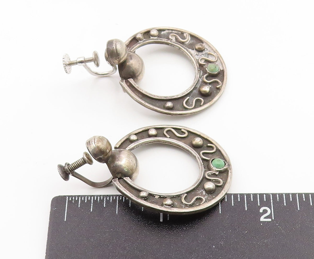 925 Sterling Silver Vintage Earrings MEXICO Turquoise Screw Back Drop  EG14189