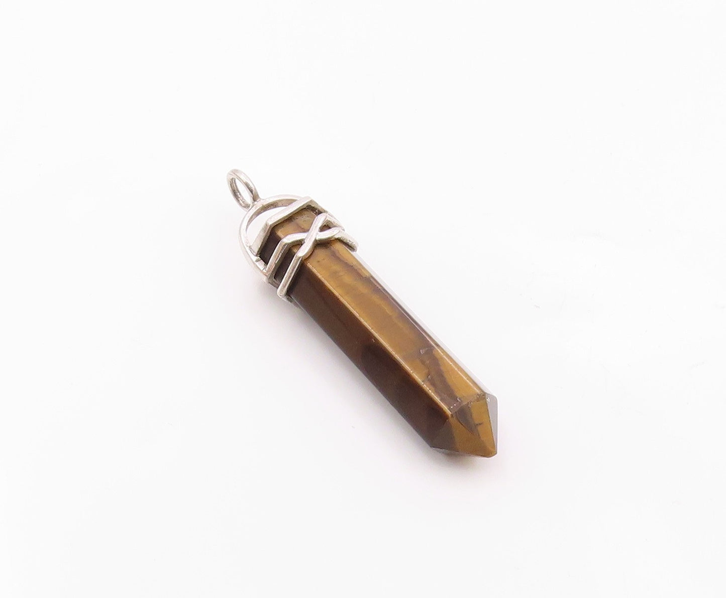 925 Sterling Silver  Vintage Tiger's Eye Wand Minimalist Pendant  PT19692