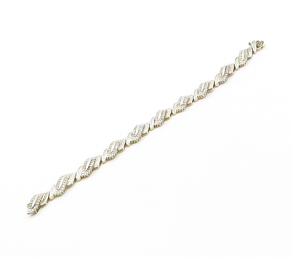 925 Sterling Silver  Shiny Genuine Diamonds Hinge Link Chain Bracelet  BT6283
