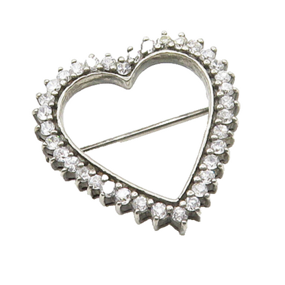 925 Sterling Silver Vintage Cubic Zirconia Open Love Heart Brooch Pin BP6856