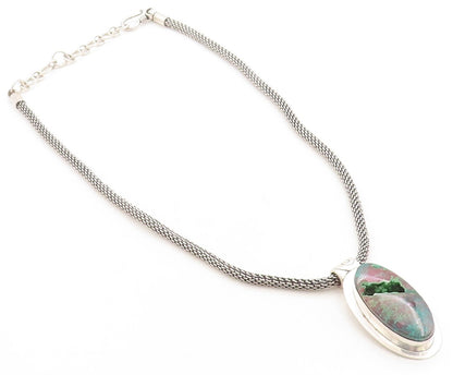 DEFOE 925 Silver  Vintage Chrysocolla Modernist Twist Chain Necklace  NE1570