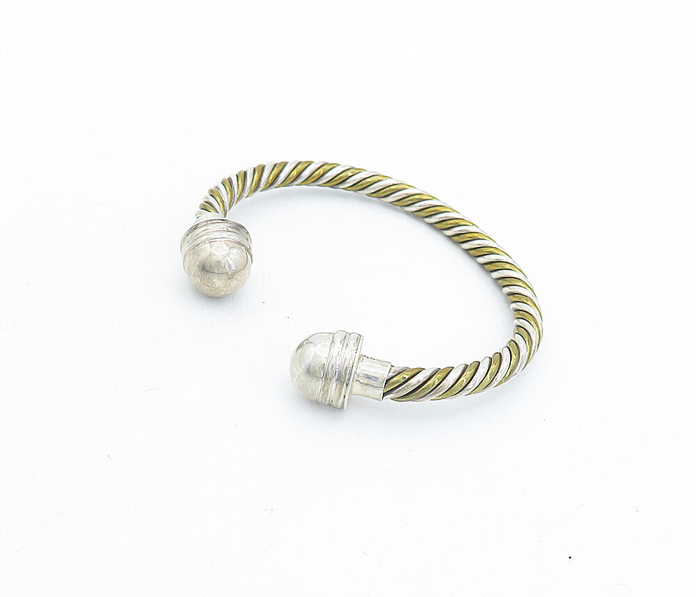 MEXICO 925 Sterling Silver  Vintage Two Tone Twist Dome Cuff Bracelet  BT1603