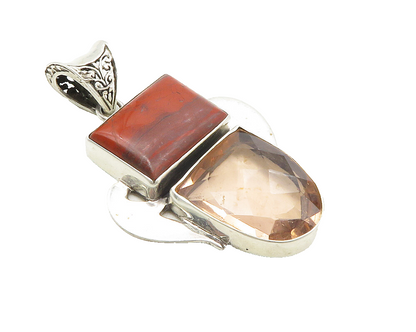 925 Sterling Silver  Vintage Red Jasper & Topaz Swirl Bail Pendant  PT7819