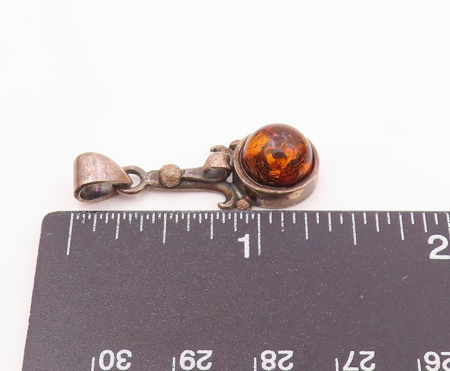 925 Sterling Silver  Vintage Round Cabochon Baltic Amber Pendant  PT21001