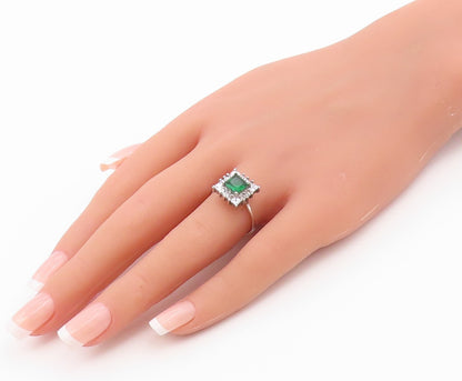 925 Sterling Silver Vintage Ring Elegant Emerald Geometric Band  Sz 8  RG36573