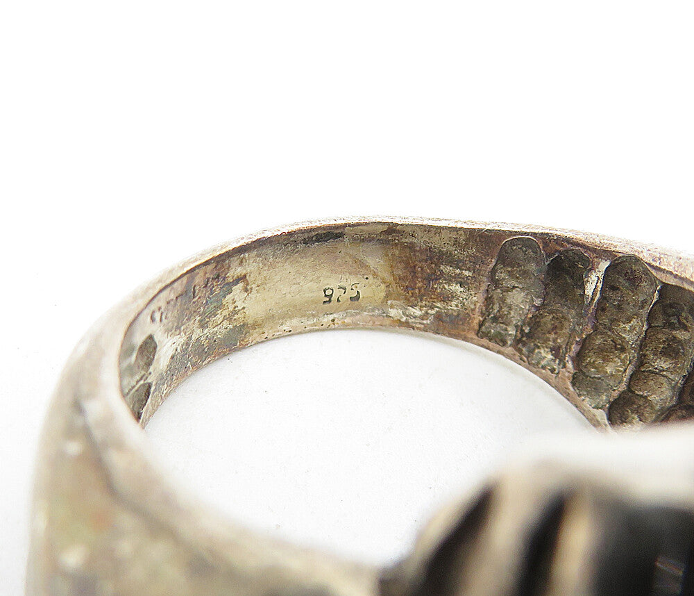 925 Sterling Silver  Vintage Modernist Dark Tone Large Band Ring Sz 10  RG5447
