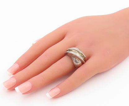 925 Sterling Silver Vintage Ring Dark Tone Heavy Minimalist Carved  SZ 8 RG32199