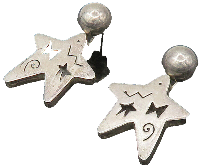 MEXICO 925 Sterling Silver  Vintage Cutout Star Dangle Earrings  EG11557