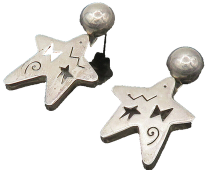 MEXICO 925 Sterling Silver  Vintage Cutout Star Dangle Earrings  EG11557