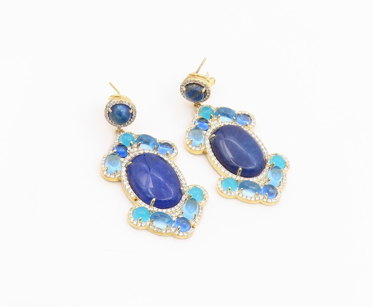 925 Sterling Silver Vintage Earrings Gold Plated Multi Gemstone Drop  EG14245