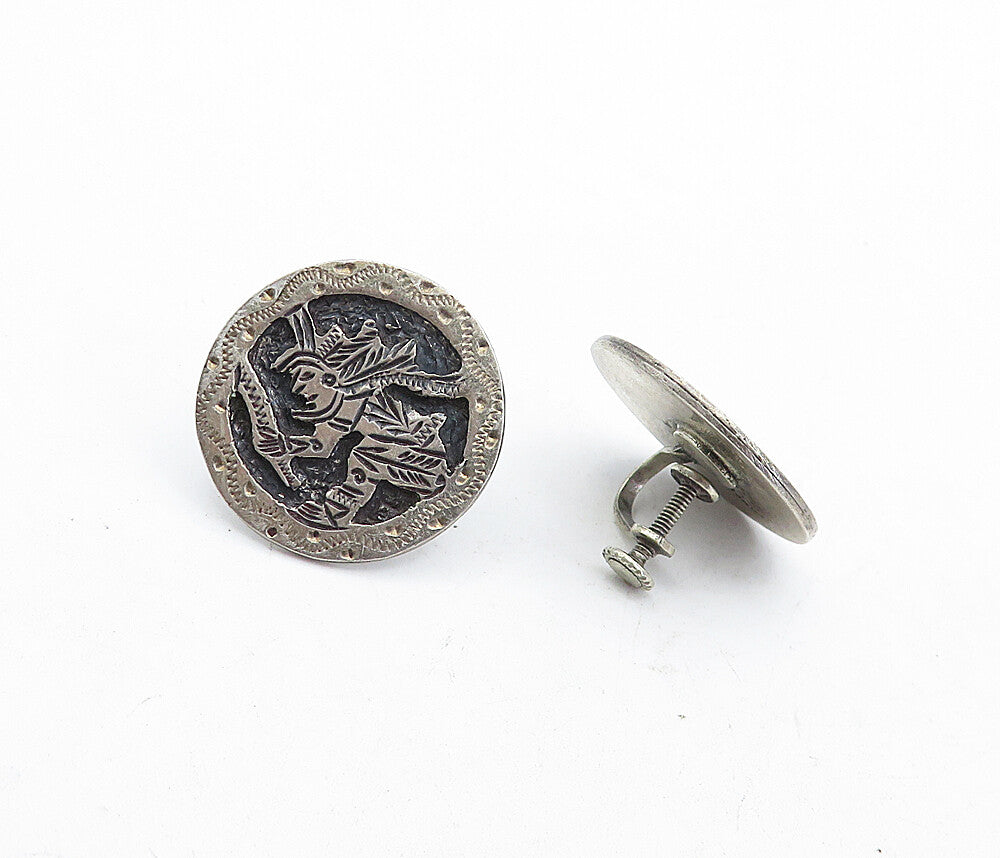 MEXICO 925 Sterling Silver  Vintage Oxidized Non Pierce Drop Earrings  EG2368
