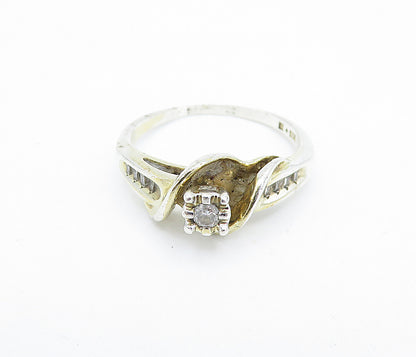 DESIGNER 925 Silver  Vintage Genuine Diamonds Solitaire Ring Sz 9  RG7692