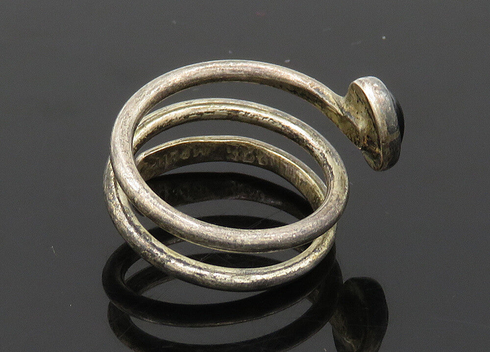 MEXICO 925 Silver  Vintage Cabochon Cut Black Onyx Band Ring Sz 7.5  RG20815