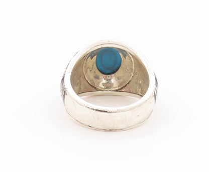 925 Sterling Silver Vintage Ring Larimar Carved Tiger Football  Sz 12  RG32529