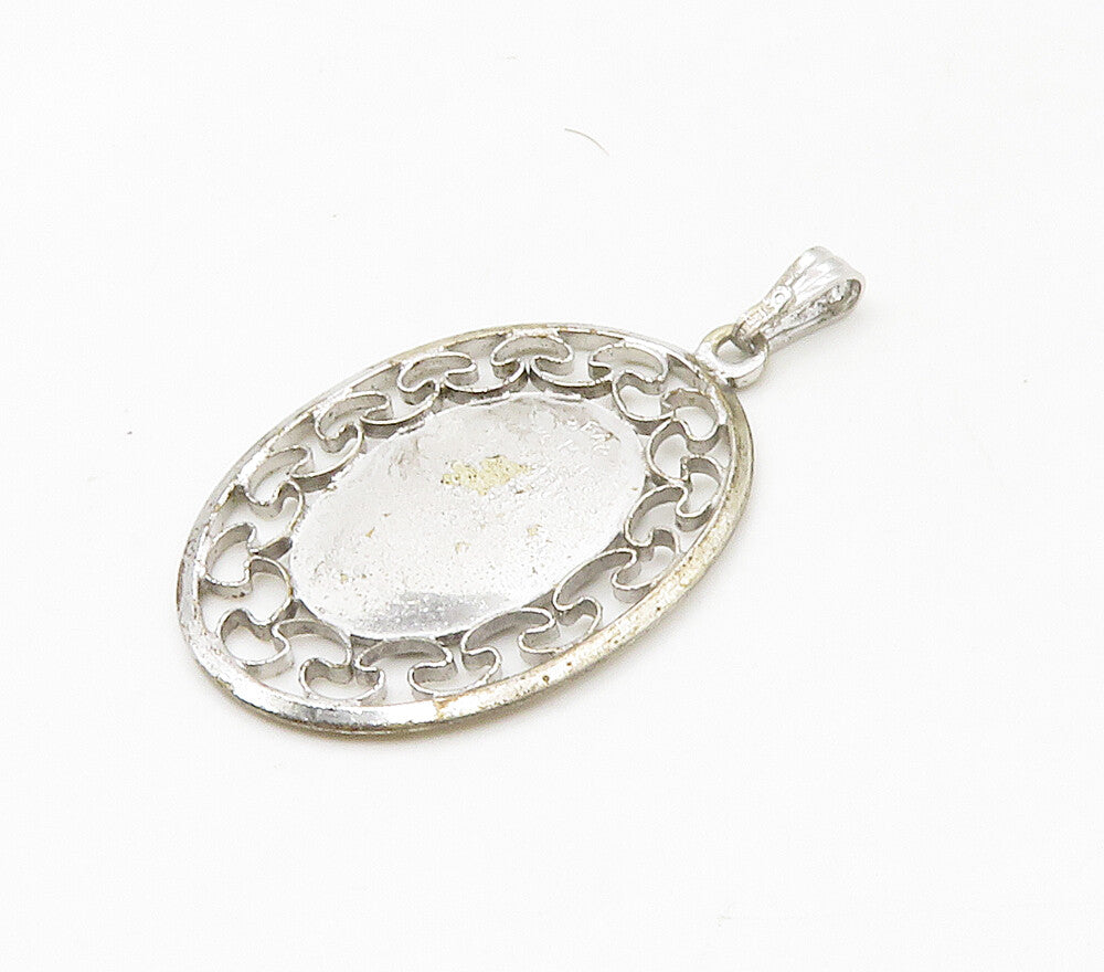 BEAU 925 Sterling Silver  Vintage Shiny Etched Rose Flower Pendant  PT13339