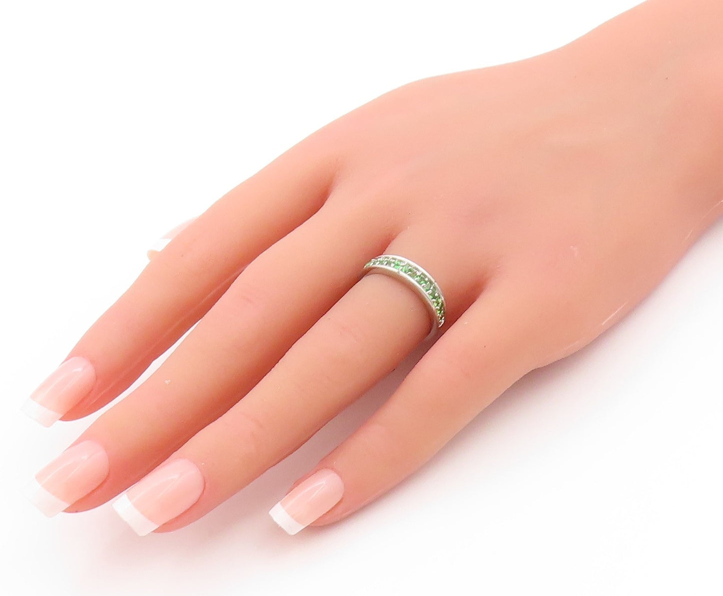 925 Sterling Silver Vintage Ring Minimalist Round Peridot Band  Sz 6  RG32931