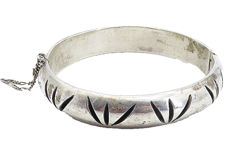 MEXICO 925 Sterling Silver  Vintage Floral Cutout Bangle Bracelet  BT1810