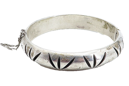 MEXICO 925 Sterling Silver  Vintage Floral Cutout Bangle Bracelet  BT1810