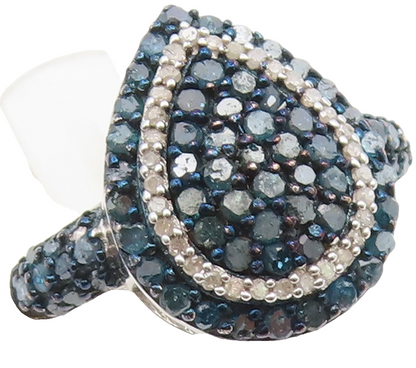 925 Sterling Silver Vintage Ring Real Blue & White Diamonds Band  Sz 7  RG36853