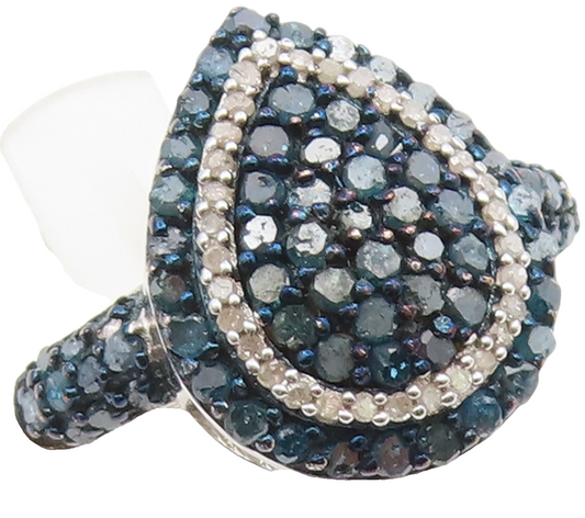 925 Sterling Silver Vintage Ring Real Blue & White Diamonds Band  Sz 7  RG36853
