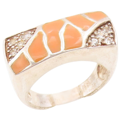 925 Sterling Silver Vintage Ring Topaz Enameled Geometric Band  Sz 9  RG36457