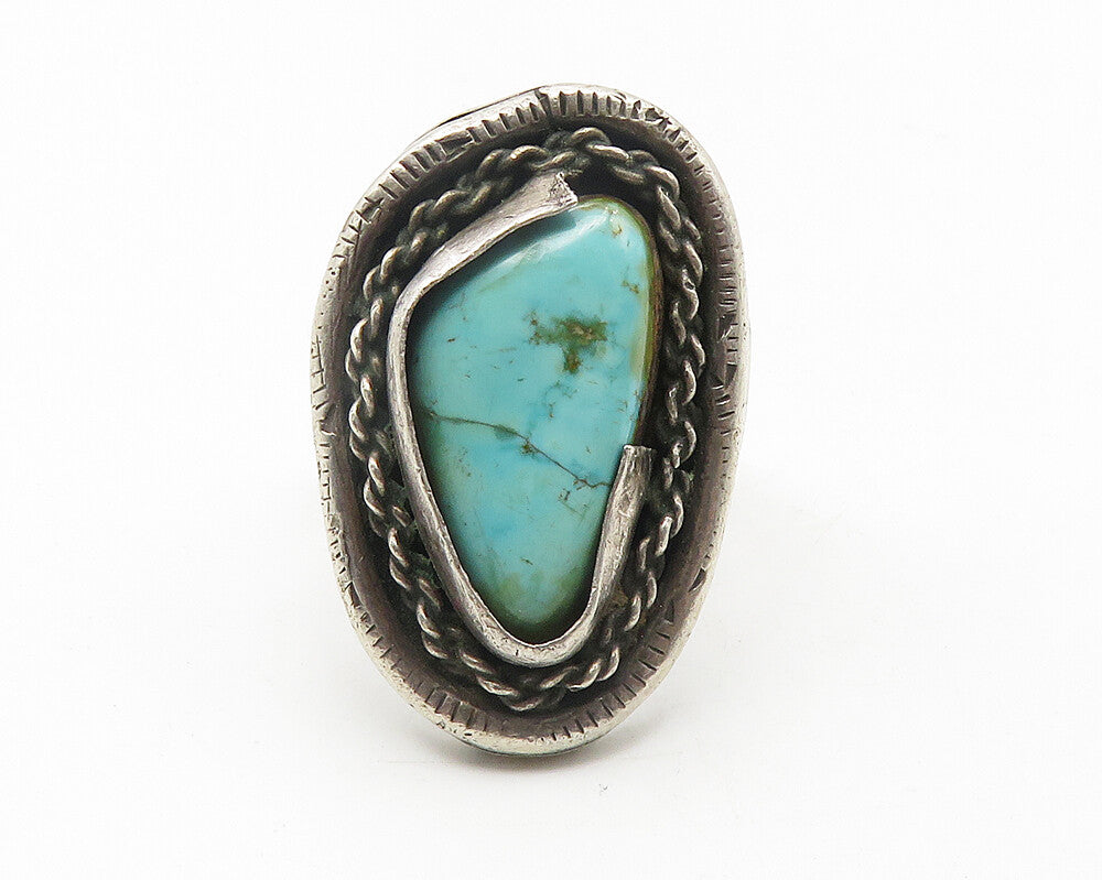 NAVAJO 925 Silver  Vintage Turquoise Sculpted Cocktail Ring Sz 11  RG11667