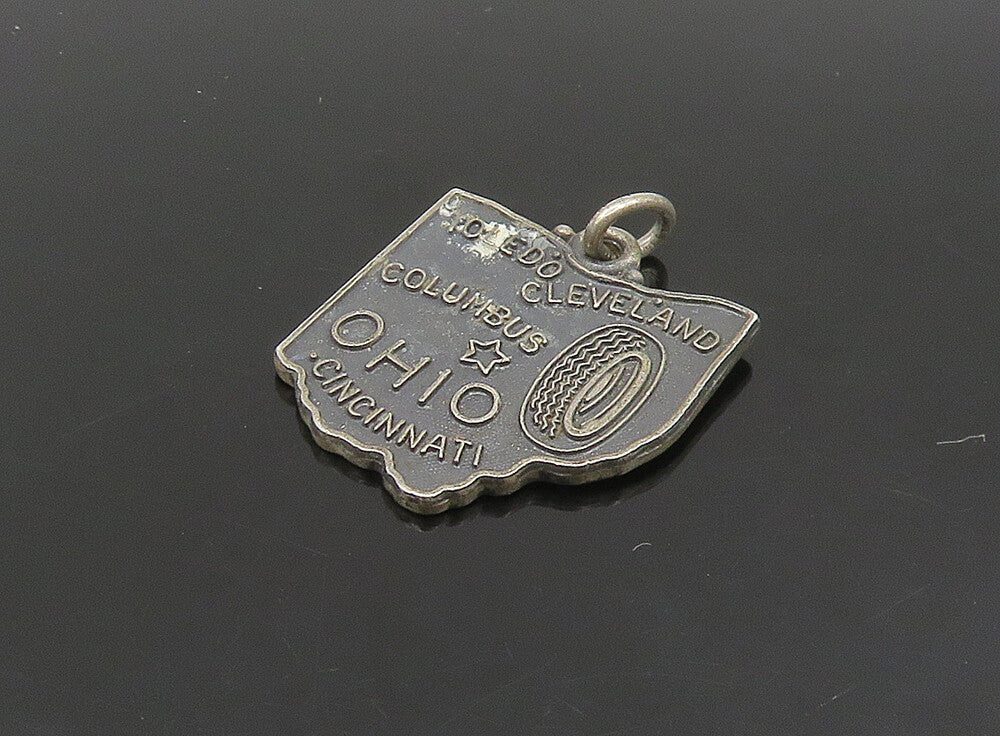 925 Sterling Silver  Vintage Dark Tone Ohio State Map Motif Pendant  PT19503