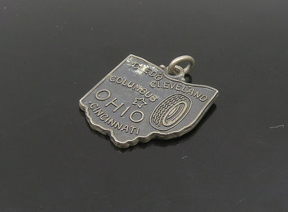 925 Sterling Silver  Vintage Dark Tone Ohio State Map Motif Pendant  PT19503