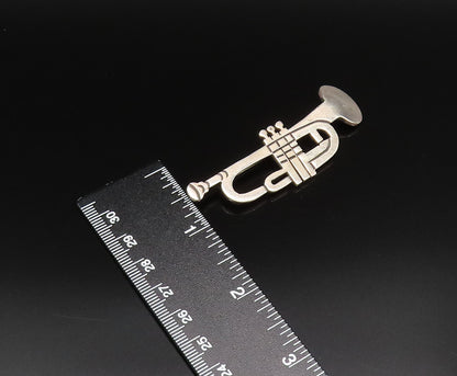 MEXICO 925 Silver  Vintage Engraved Trumpet Instrument Brooch Pin  BP9815