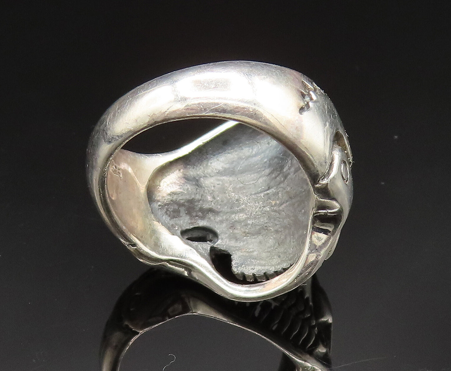925 Sterling Silver  Vintage Skull Head Signet Biker Ring Sz 10  RG24840