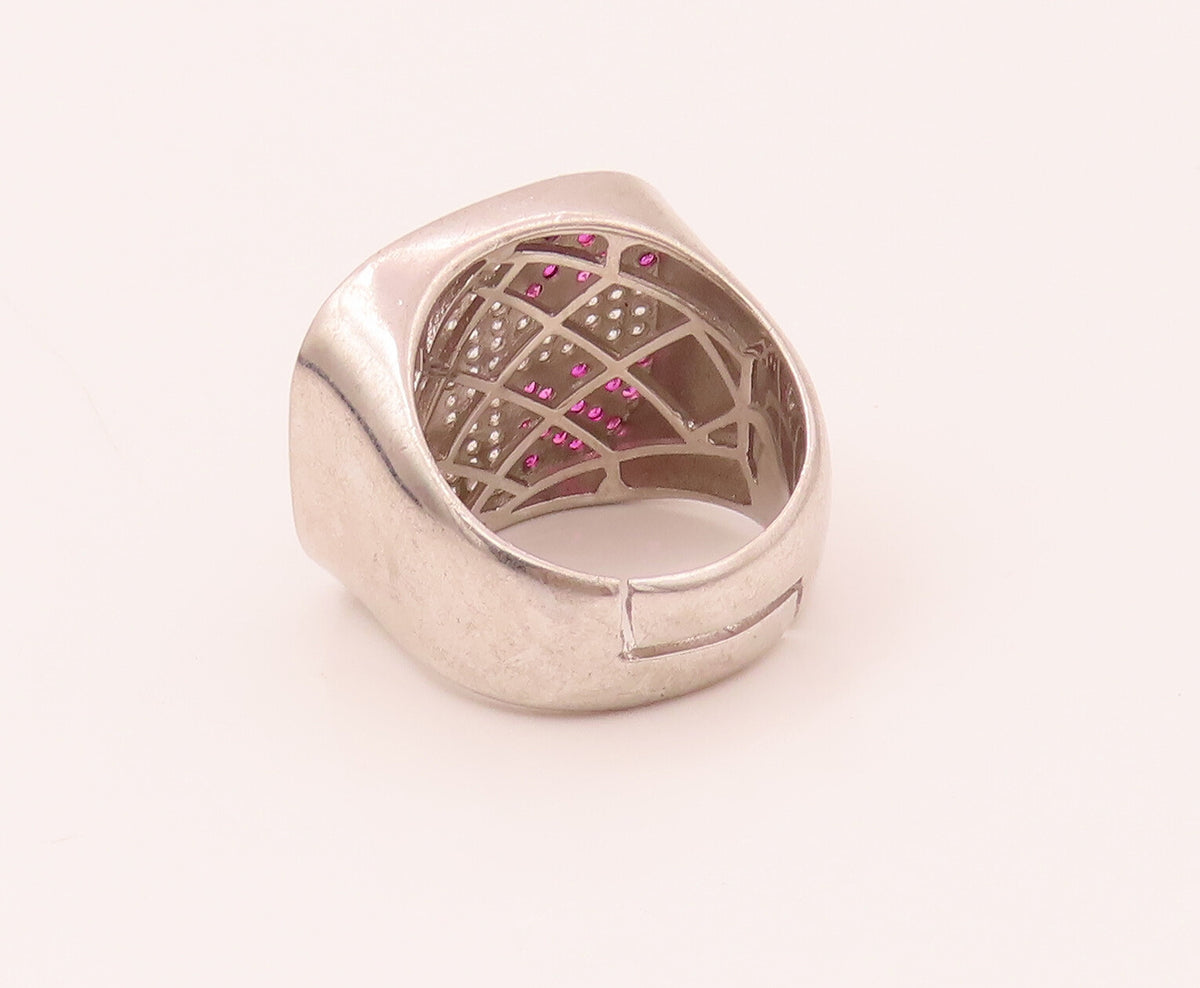 925 Sterling Silver  Vintage White & Red Lab Sapphire Cross Ring Sz 10 RG26565
