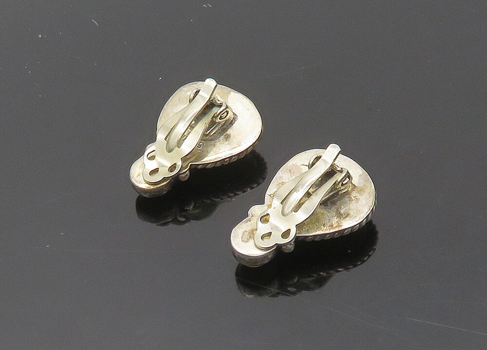 NAVAJO 925 Sterling Silver Vintage Cabochon Cut Quartz Drop Earrings EG9818