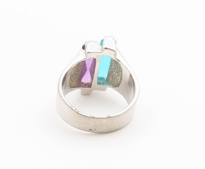925 Sterling Silver Vintage Ring RS COVENANT Dual Gemstone Band  Sz 10  RG36734