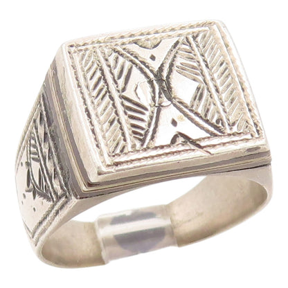 925 Sterling Silver Vintage Ring Classic Etched Geometric Band  Sz 7  RG35511