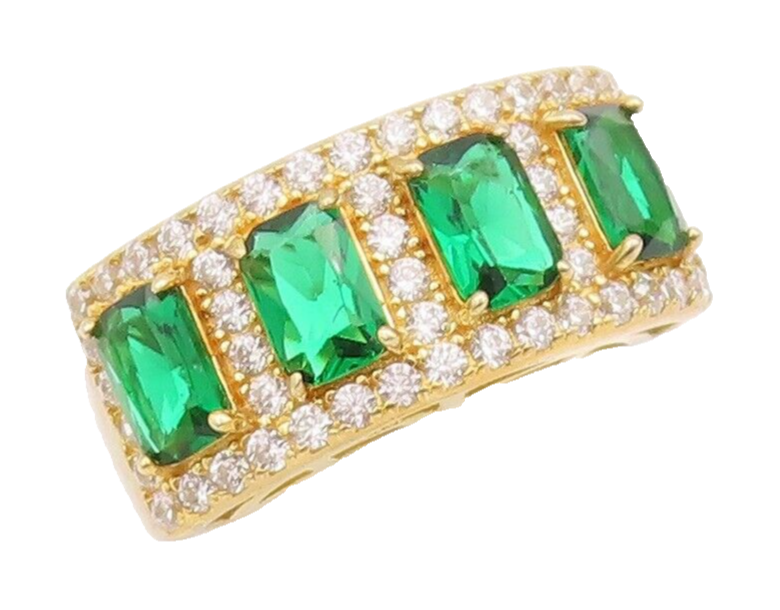 925 Sterling Silver Vintage Ring Gold Plated Green & White CZ  Sz 7  RG29627