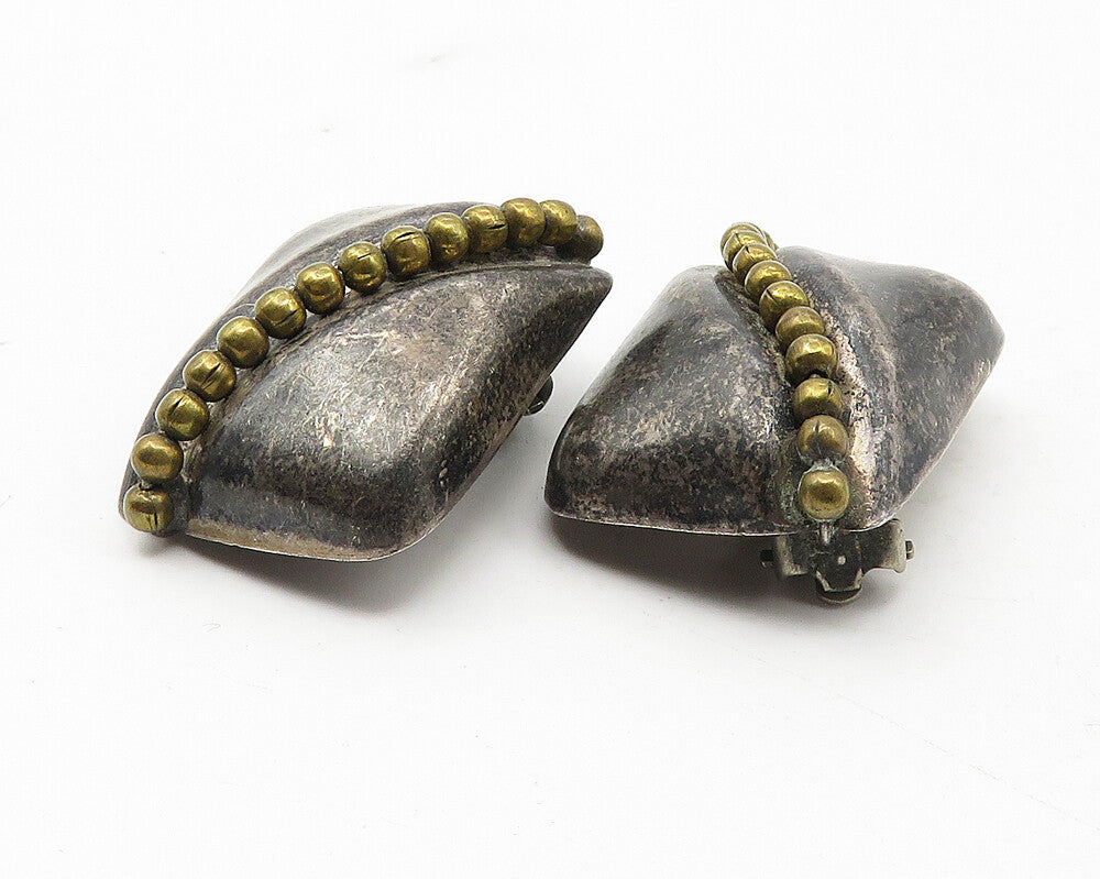 925 Sterling Silver  Vintage Oxidized Two Tone Non Pierce Earrings  EG6283