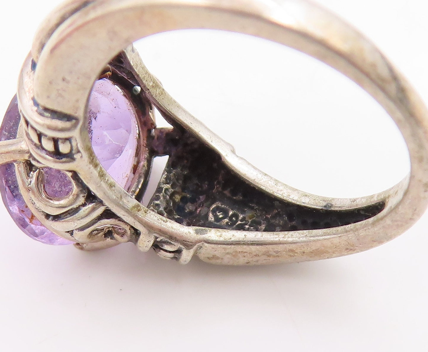 925 Sterling Silver Vintage Ring Oval Cut Amethyst Statement Band  Sz 6  RG35958