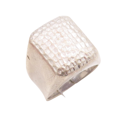 925 Sterling Silver Vintage Ring Solid Squared Hammered Effect  Sz 10  RG28910