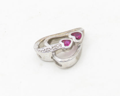925 Silver  Vintage Genuine Diamonds & Pink Topaz Love Hearts Pendant  PT15149