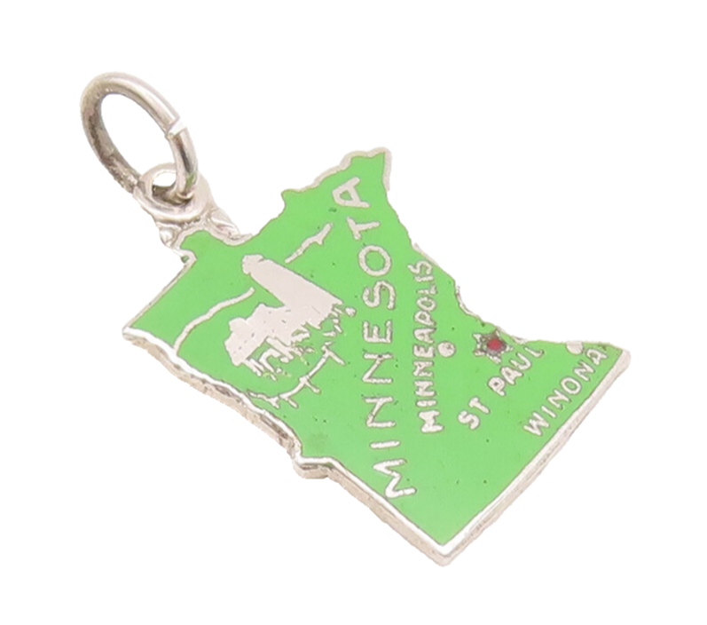 925 Sterling Silver Vintage Pendant Enameled Minnesota Map Souvenir  PT22538