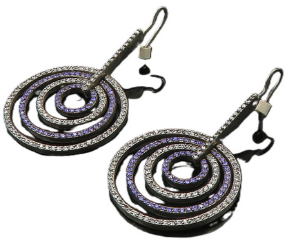 925 Sterling Silver  Vintage Topaz & Tanzanite Graduated Drop Earrings EG10840