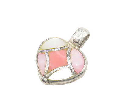 925 Sterling Silver  Vintage Inlaid Mother Of Pearl Love Heart Pendant PT15288