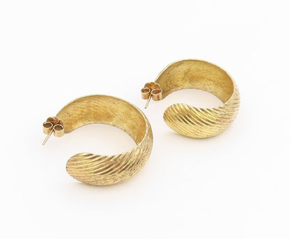 925 Sterling Silver Vintage Earrings Gold Plated Ribbed Statement Hoops  EG13922