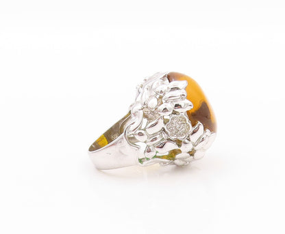 925 Sterling Silver Vintage Ring Modernist Large Oval Citrine  Sz 7.5  RG32344
