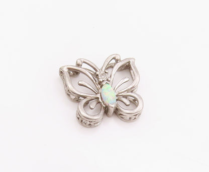 925 Sterling Silver Vintage Pendant Diamonds & Opal Cutout Butterfly  PT24692
