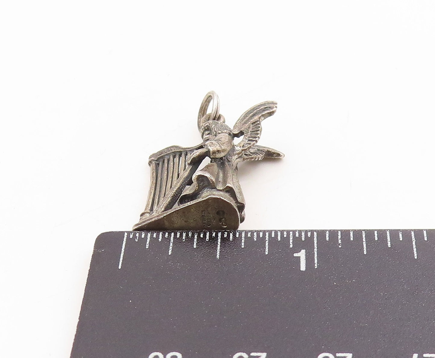 925 Sterling Silver Vintage Pendant CREED 3D Angel Playing Harp Charm  PT25353