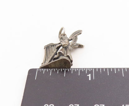 925 Sterling Silver Vintage Pendant CREED 3D Angel Playing Harp Charm  PT25353